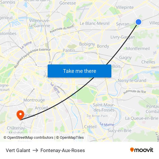 Vert Galant to Fontenay-Aux-Roses map