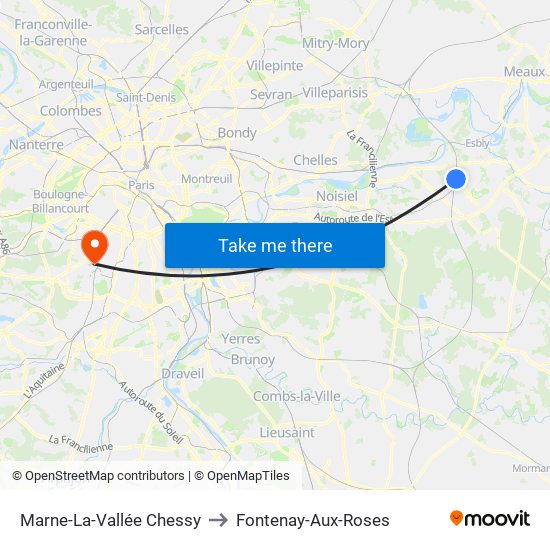 Marne-La-Vallée Chessy to Fontenay-Aux-Roses map