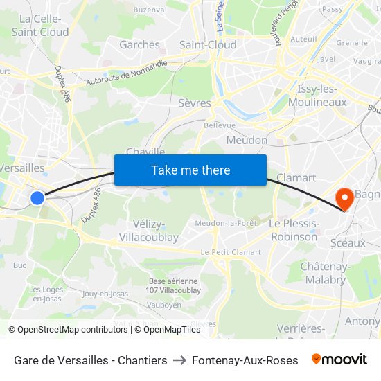 Gare de Versailles - Chantiers to Fontenay-Aux-Roses map