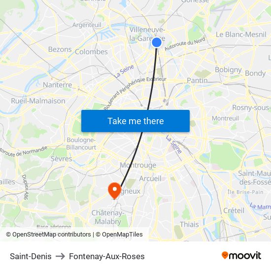 Saint-Denis to Fontenay-Aux-Roses map