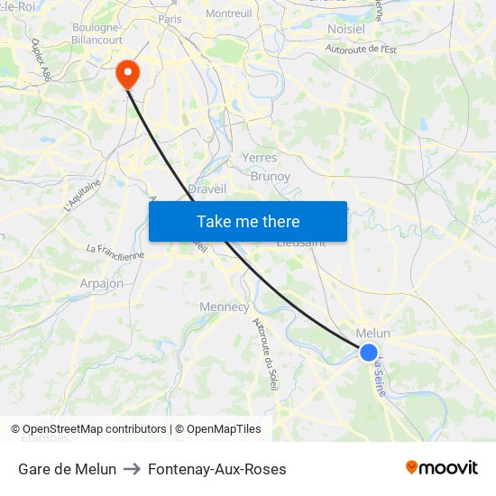Gare de Melun to Fontenay-Aux-Roses map