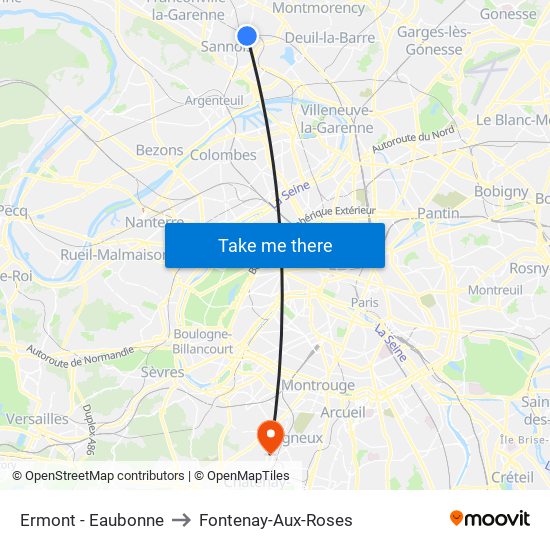Ermont - Eaubonne to Fontenay-Aux-Roses map