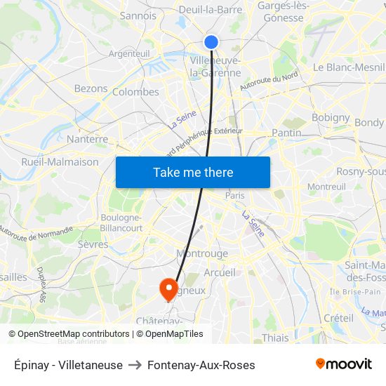 Épinay - Villetaneuse to Fontenay-Aux-Roses map