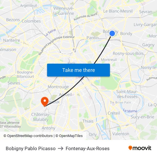 Bobigny Pablo Picasso to Fontenay-Aux-Roses map
