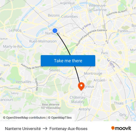 Nanterre Université to Fontenay-Aux-Roses map