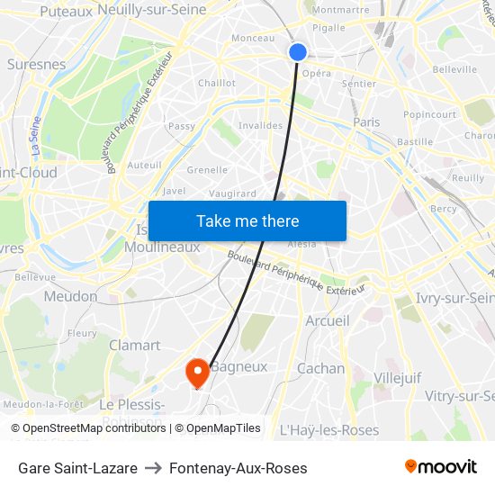 Gare Saint-Lazare to Fontenay-Aux-Roses map