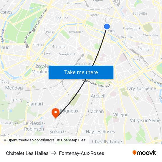 Châtelet Les Halles to Fontenay-Aux-Roses map