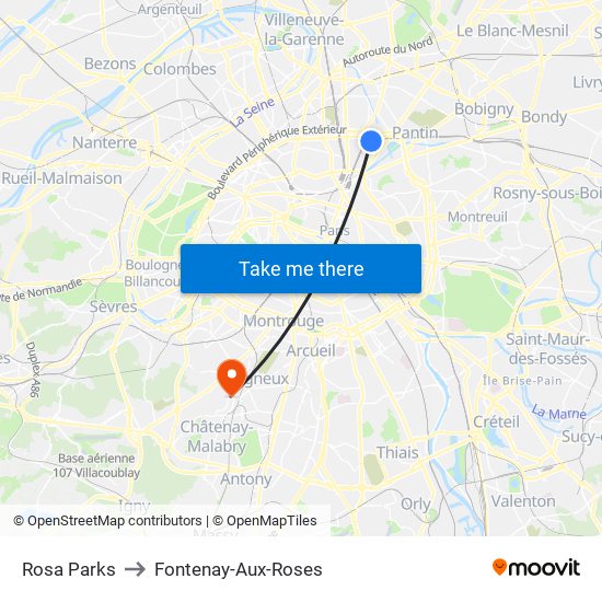 Rosa Parks to Fontenay-Aux-Roses map