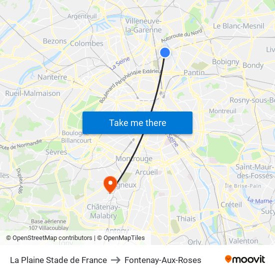 La Plaine Stade de France to Fontenay-Aux-Roses map