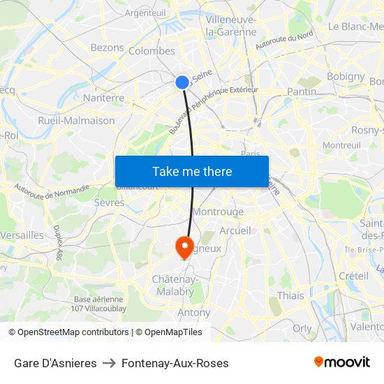 Gare D'Asnieres to Fontenay-Aux-Roses map