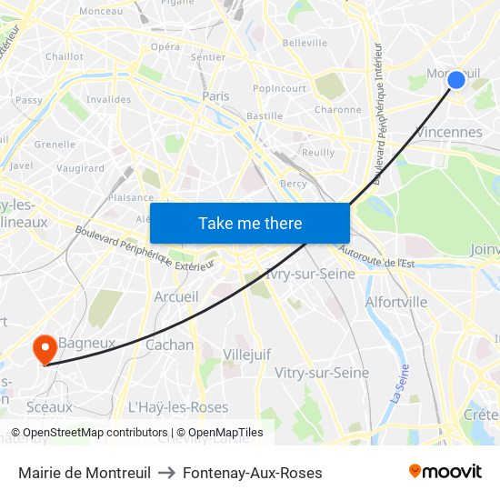 Mairie de Montreuil to Fontenay-Aux-Roses map