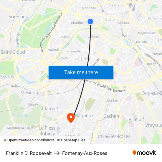 Franklin D. Roosevelt to Fontenay-Aux-Roses map