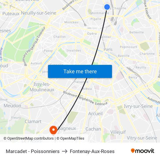 Marcadet - Poissonniers to Fontenay-Aux-Roses map