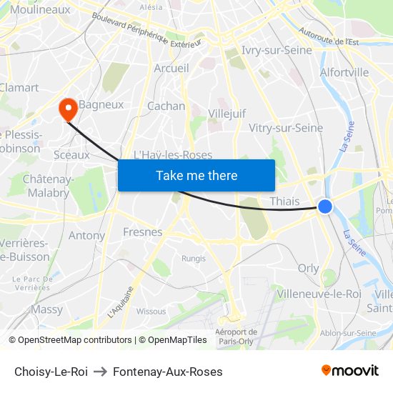 Choisy-Le-Roi to Fontenay-Aux-Roses map