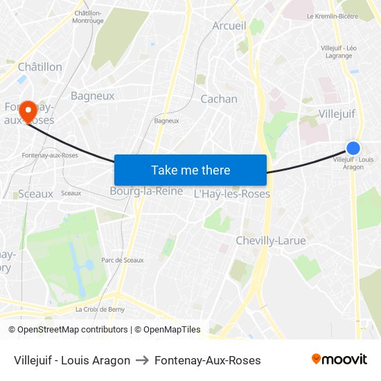 Villejuif - Louis Aragon to Fontenay-Aux-Roses map