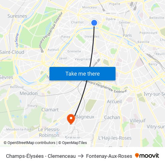 Champs-Élysées - Clemenceau to Fontenay-Aux-Roses map