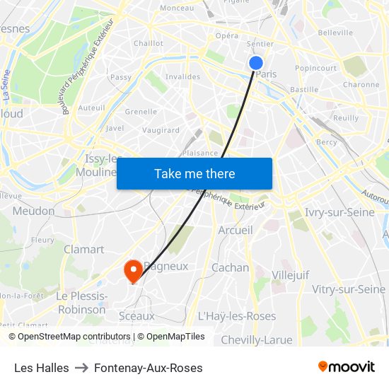 Les Halles to Fontenay-Aux-Roses map