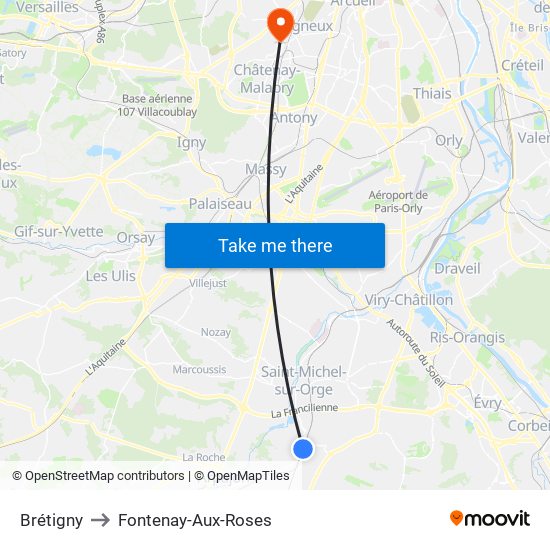 Brétigny to Fontenay-Aux-Roses map