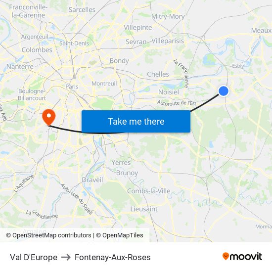 Val D'Europe to Fontenay-Aux-Roses map