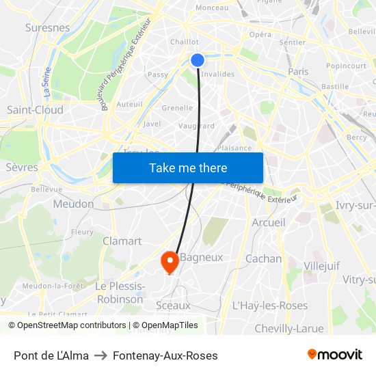 Pont de L'Alma to Fontenay-Aux-Roses map