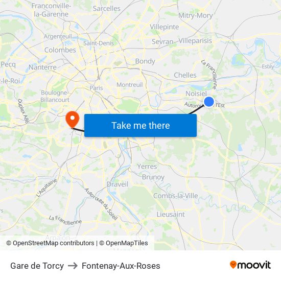 Gare de Torcy to Fontenay-Aux-Roses map