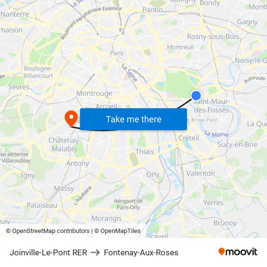 Joinville-Le-Pont RER to Fontenay-Aux-Roses map