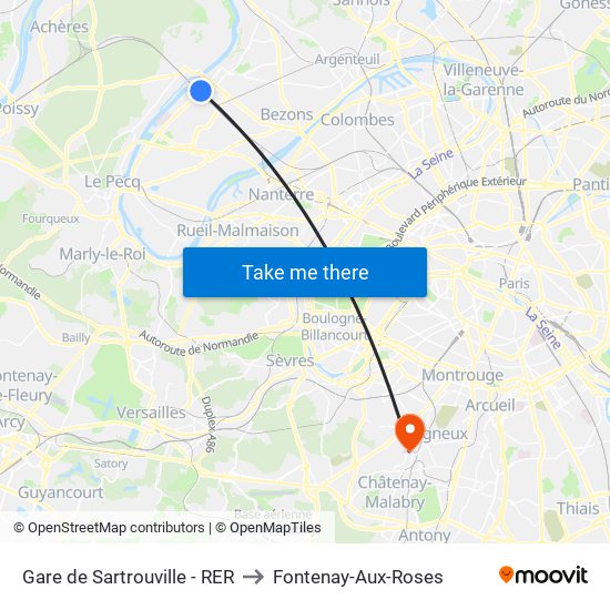 Gare de Sartrouville - RER to Fontenay-Aux-Roses map