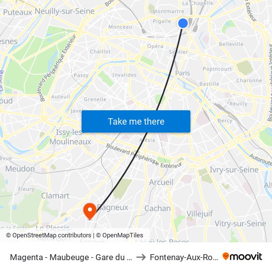 Magenta - Maubeuge - Gare du Nord to Fontenay-Aux-Roses map