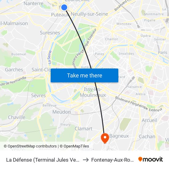 La Défense (Terminal Jules Verne) to Fontenay-Aux-Roses map