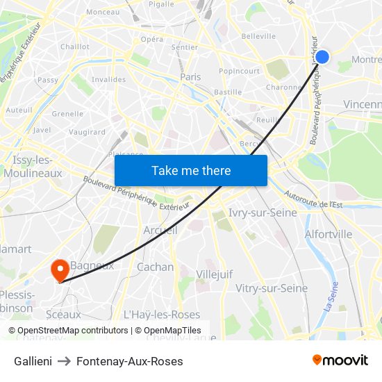 Gallieni to Fontenay-Aux-Roses map