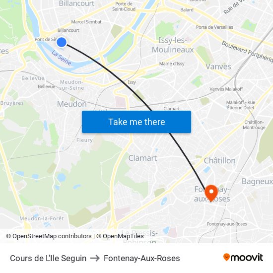 Cours de L'Ile Seguin to Fontenay-Aux-Roses map