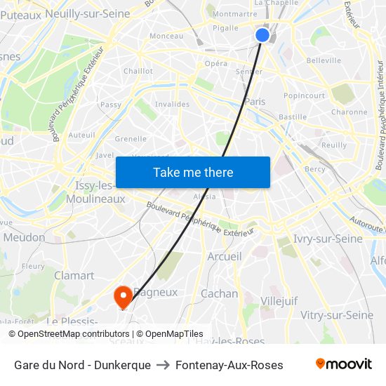 Gare du Nord - Dunkerque to Fontenay-Aux-Roses map