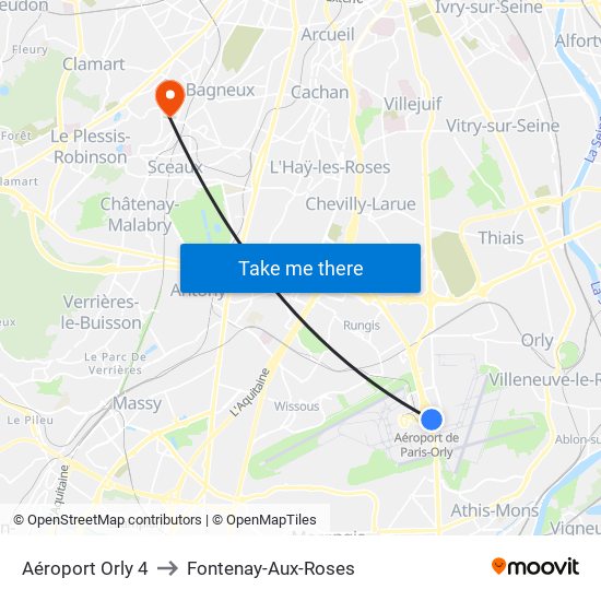Aéroport Orly 4 to Fontenay-Aux-Roses map