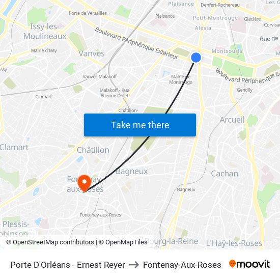 Porte D'Orléans - Ernest Reyer to Fontenay-Aux-Roses map