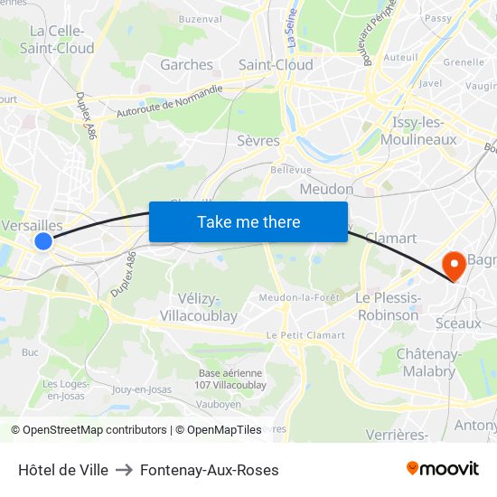 Hôtel de Ville to Fontenay-Aux-Roses map