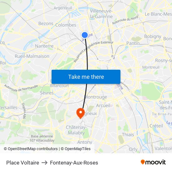 Place Voltaire to Fontenay-Aux-Roses map
