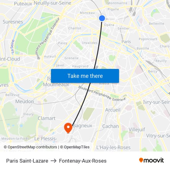 Paris Saint-Lazare to Fontenay-Aux-Roses map