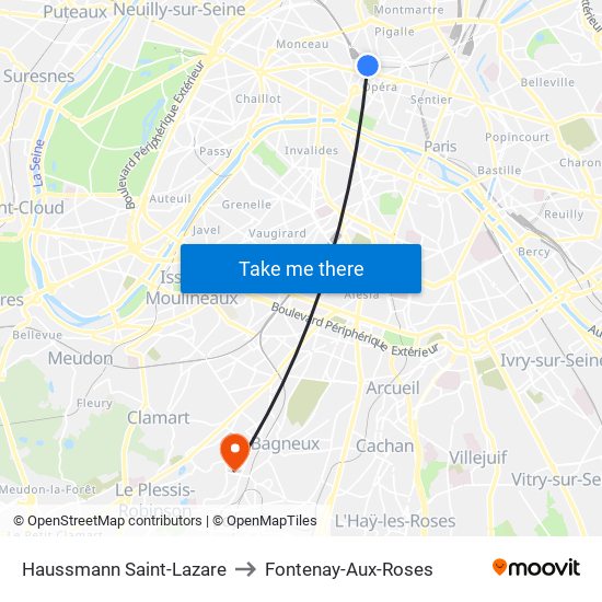 Haussmann Saint-Lazare to Fontenay-Aux-Roses map