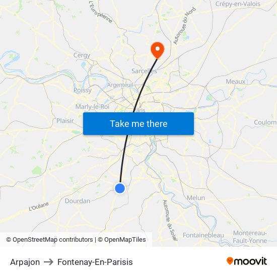 Arpajon to Fontenay-En-Parisis map