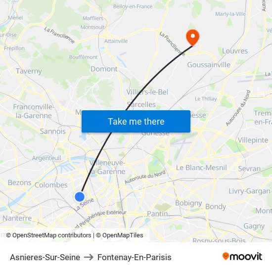 Asnieres-Sur-Seine to Fontenay-En-Parisis map