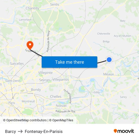 Barcy to Fontenay-En-Parisis map