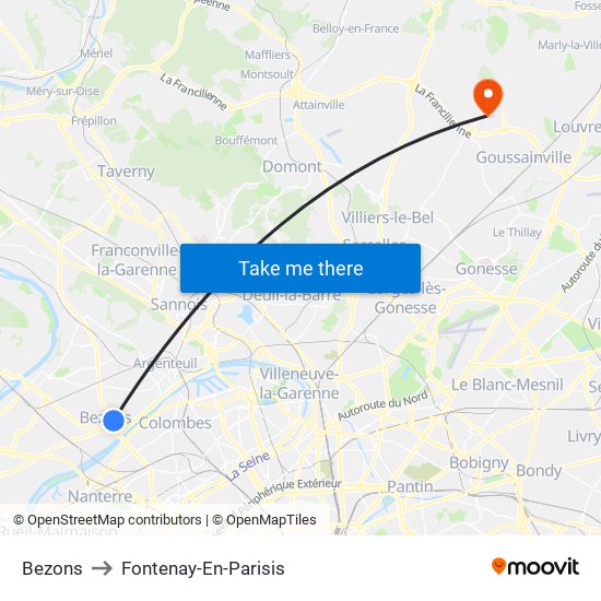 Bezons to Fontenay-En-Parisis map