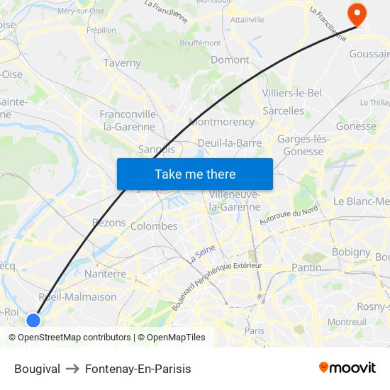 Bougival to Fontenay-En-Parisis map