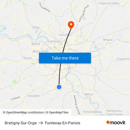 Bretigny-Sur-Orge to Fontenay-En-Parisis map