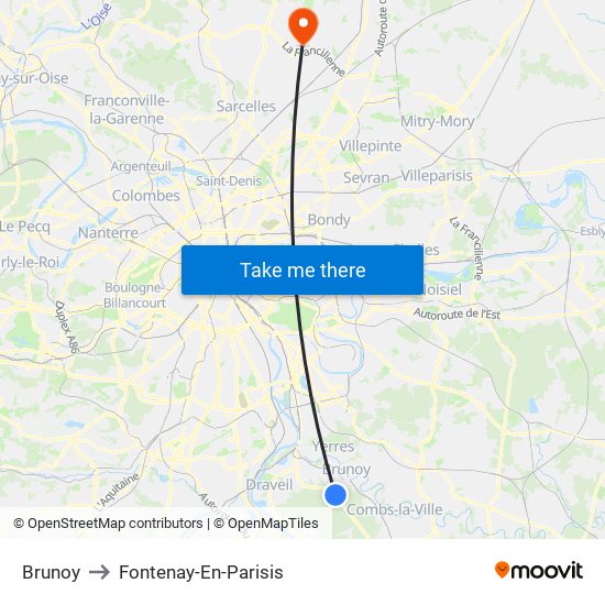 Brunoy to Fontenay-En-Parisis map