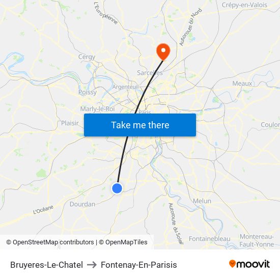 Bruyeres-Le-Chatel to Fontenay-En-Parisis map
