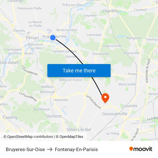 Bruyeres-Sur-Oise to Fontenay-En-Parisis map