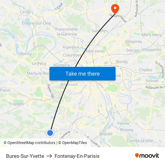 Bures-Sur-Yvette to Fontenay-En-Parisis map