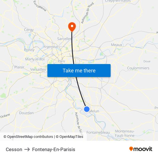 Cesson to Fontenay-En-Parisis map