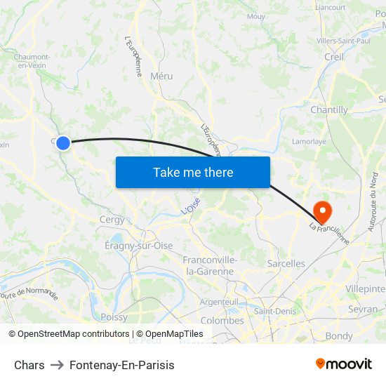 Chars to Fontenay-En-Parisis map